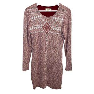 Listicle Body Con Long Sleeve Mini Dress Lined‎ in Heather Burgandy/White Size M